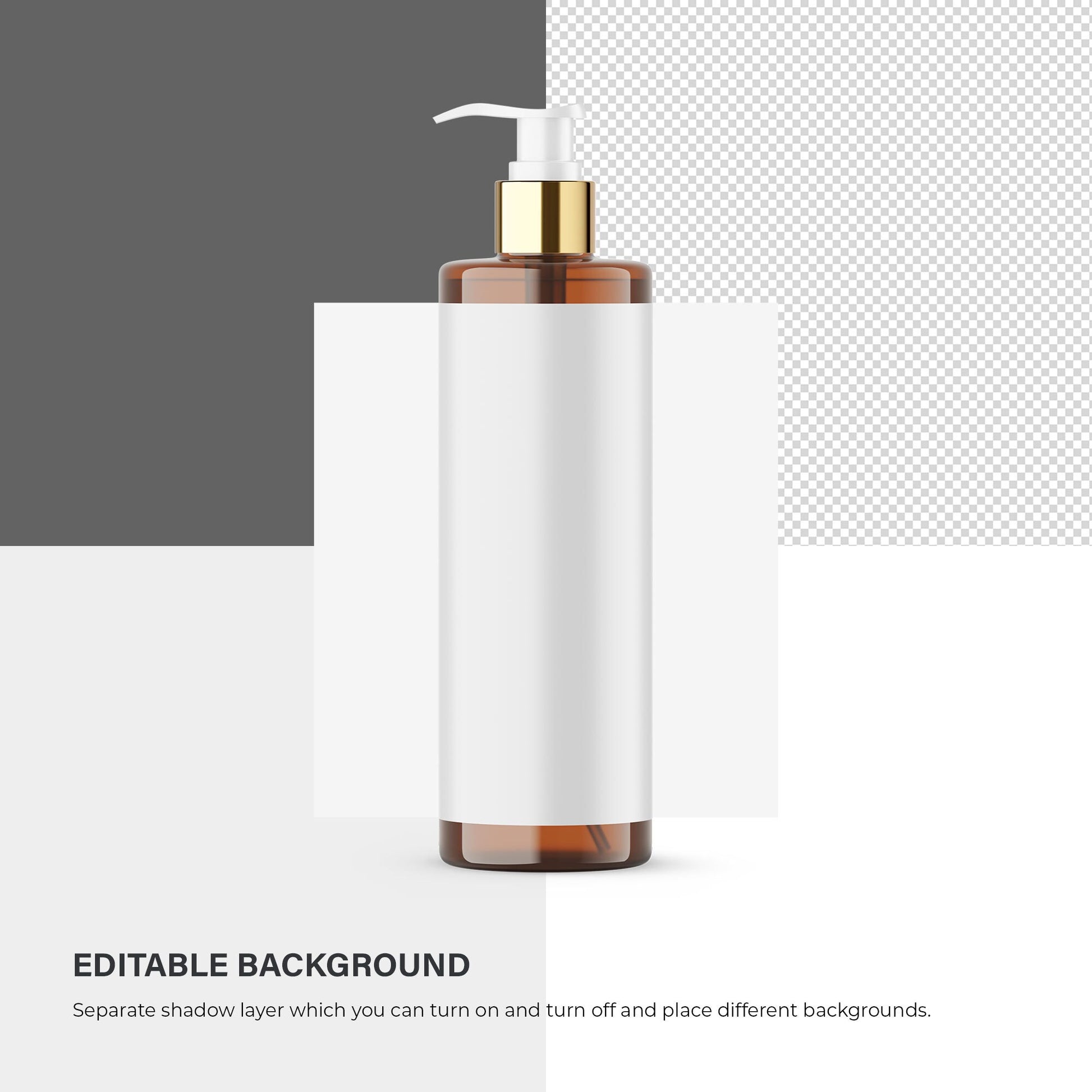 Digital Amber Pump Bottle With Expanded Label - Cosmetic Mockup - PSD / PNG / JPG