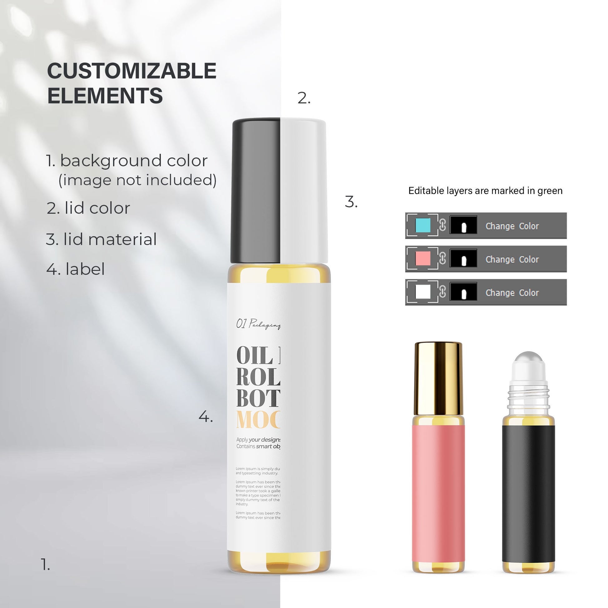 Oil In Clear Roller Bottle - Editable Lid