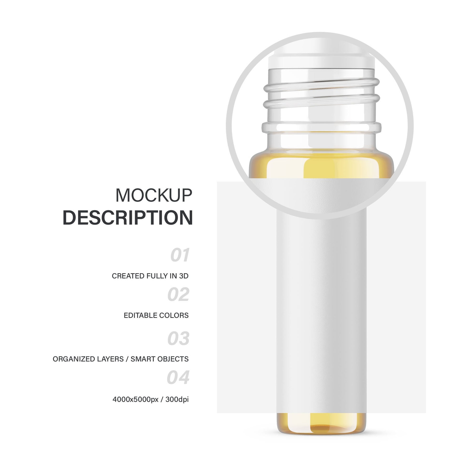 Oil In Clear Roller Bottle - Expanded Label & Editable Lid