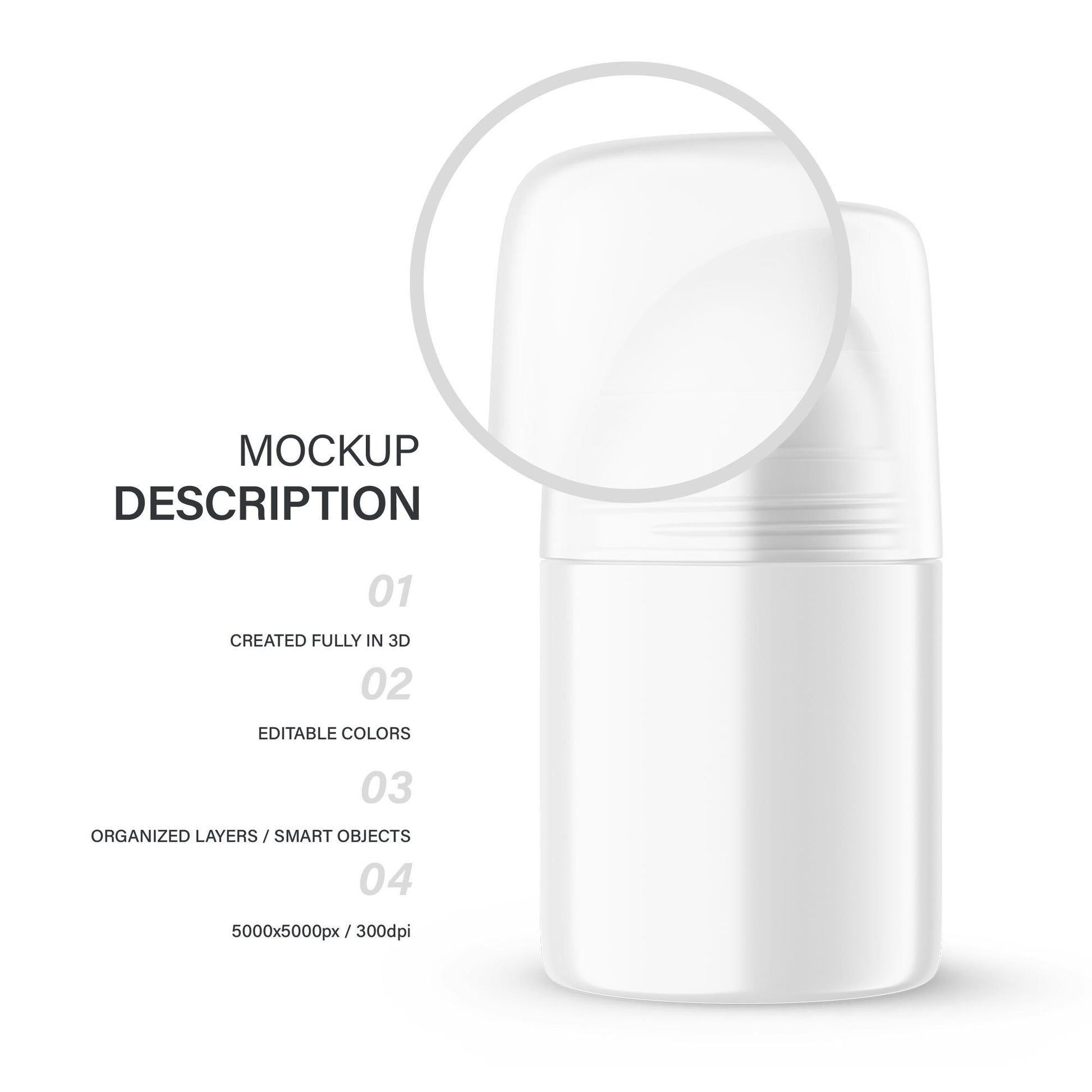 Digital Plastic Roll-On Bottle - Cosmetic Mockup - PSD / PNG / JPG