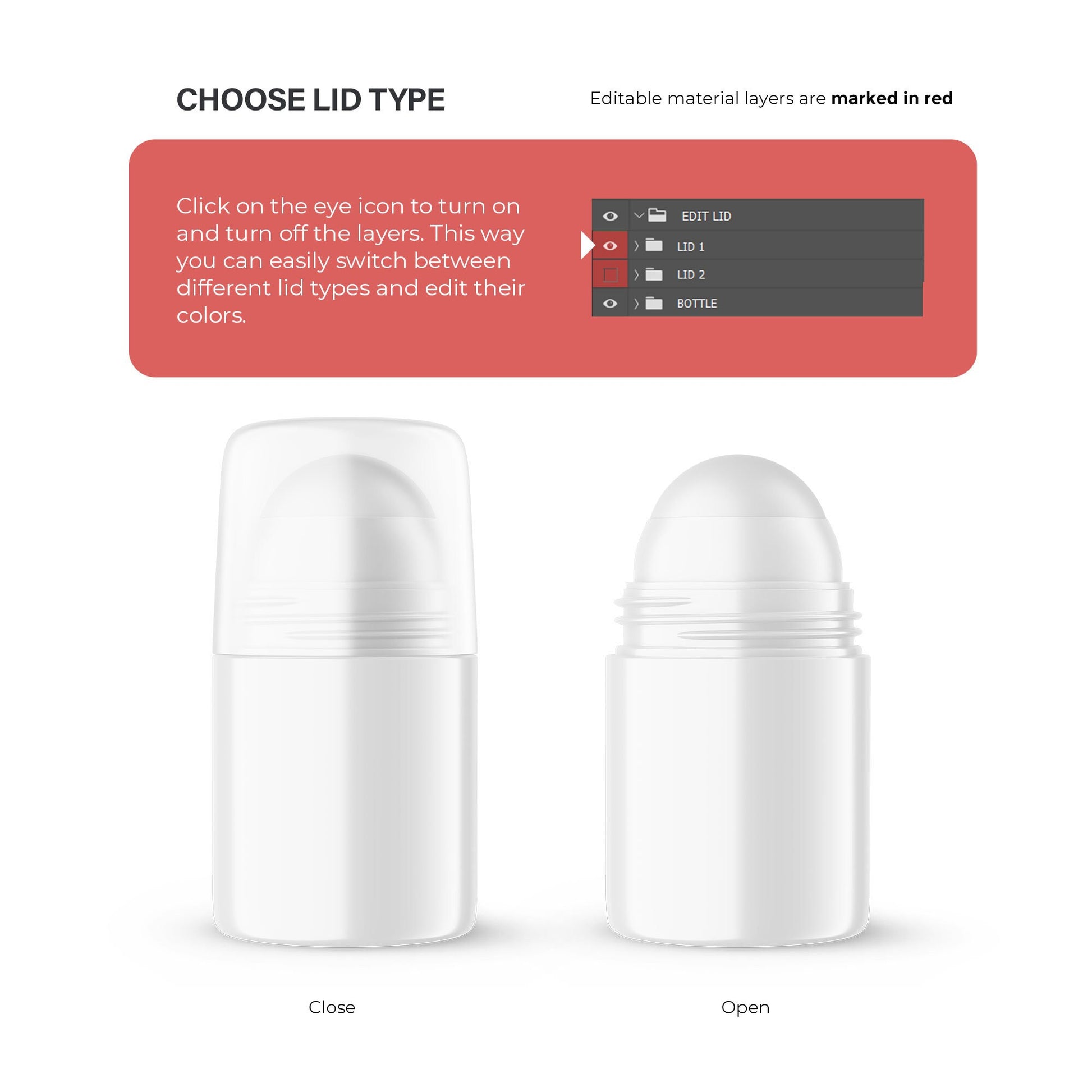 Digital Plastic Roll-On Bottle - Cosmetic Mockup - PSD / PNG / JPG