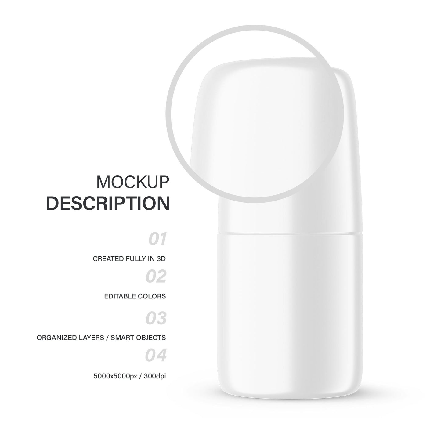 Digital Plastic Roll-On Bottle - Cosmetic Mockup - PSD / PNG / JPG