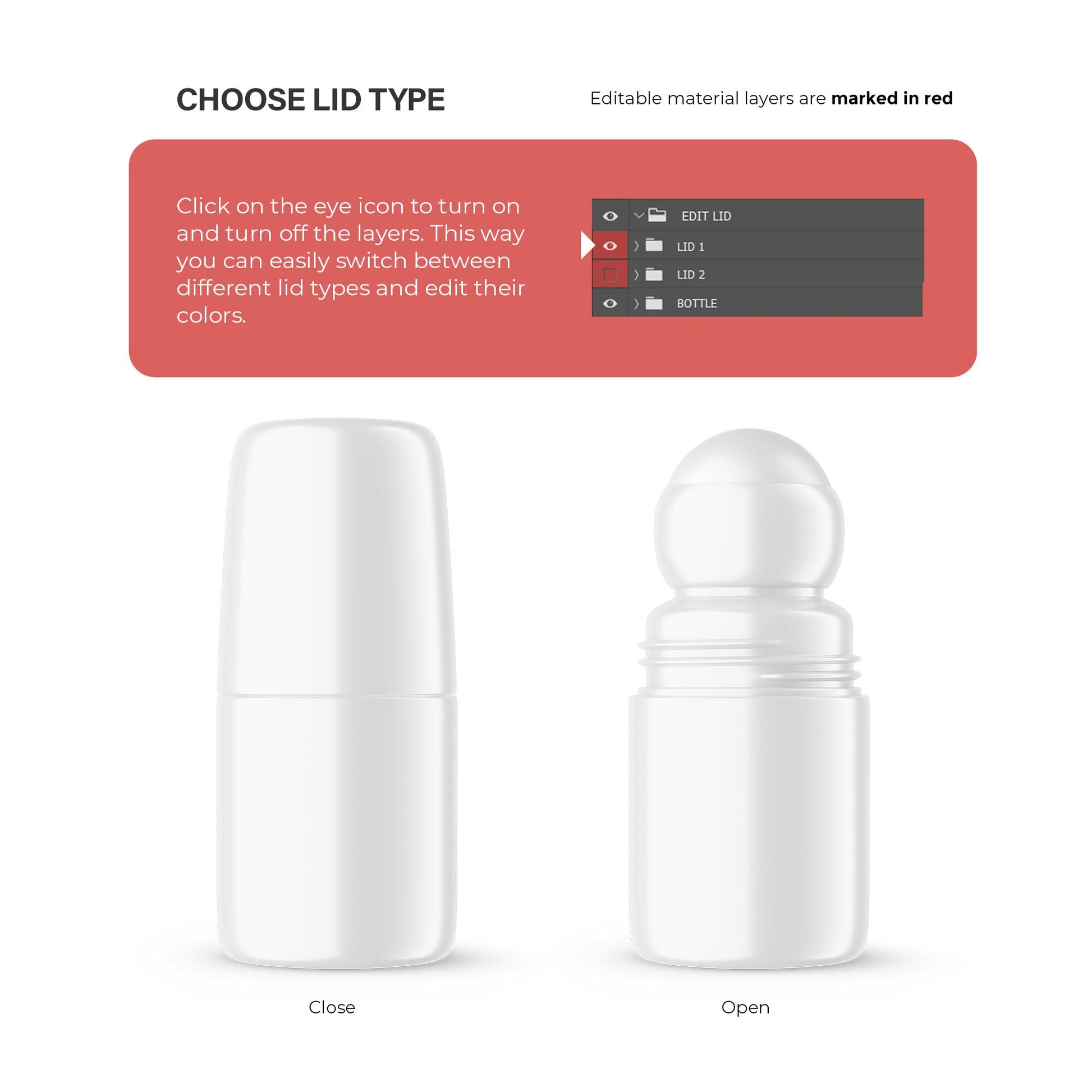 Digital Plastic Roll-On Bottle - Cosmetic Mockup - PSD / PNG / JPG