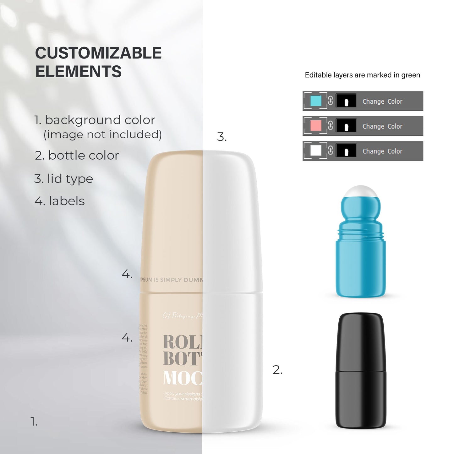 Digital Plastic Roll-On Bottle - Cosmetic Mockup - PSD / PNG / JPG