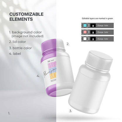 Digital Plastic Container / Pills Bottle - Cosmetic Product Mockup - PSD / PNG / JPG