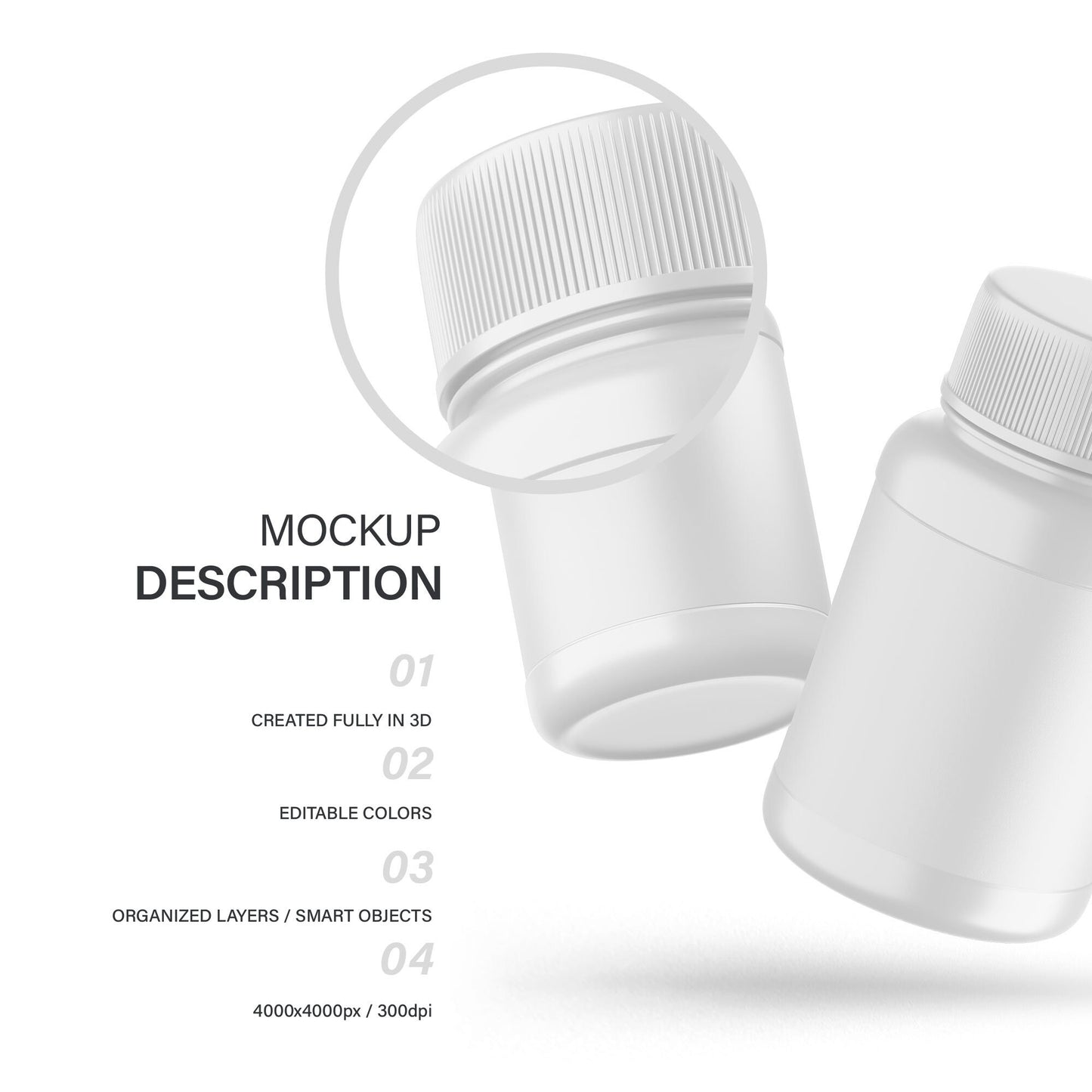 Digital Plastic Container / Pills Bottle - Cosmetic Product Mockup - PSD / PNG / JPG