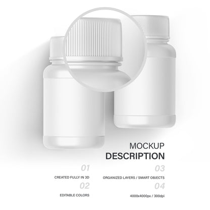 Digital Plastic Container / Pills Bottle - Cosmetic Product Mockup - PSD / PNG / JPG