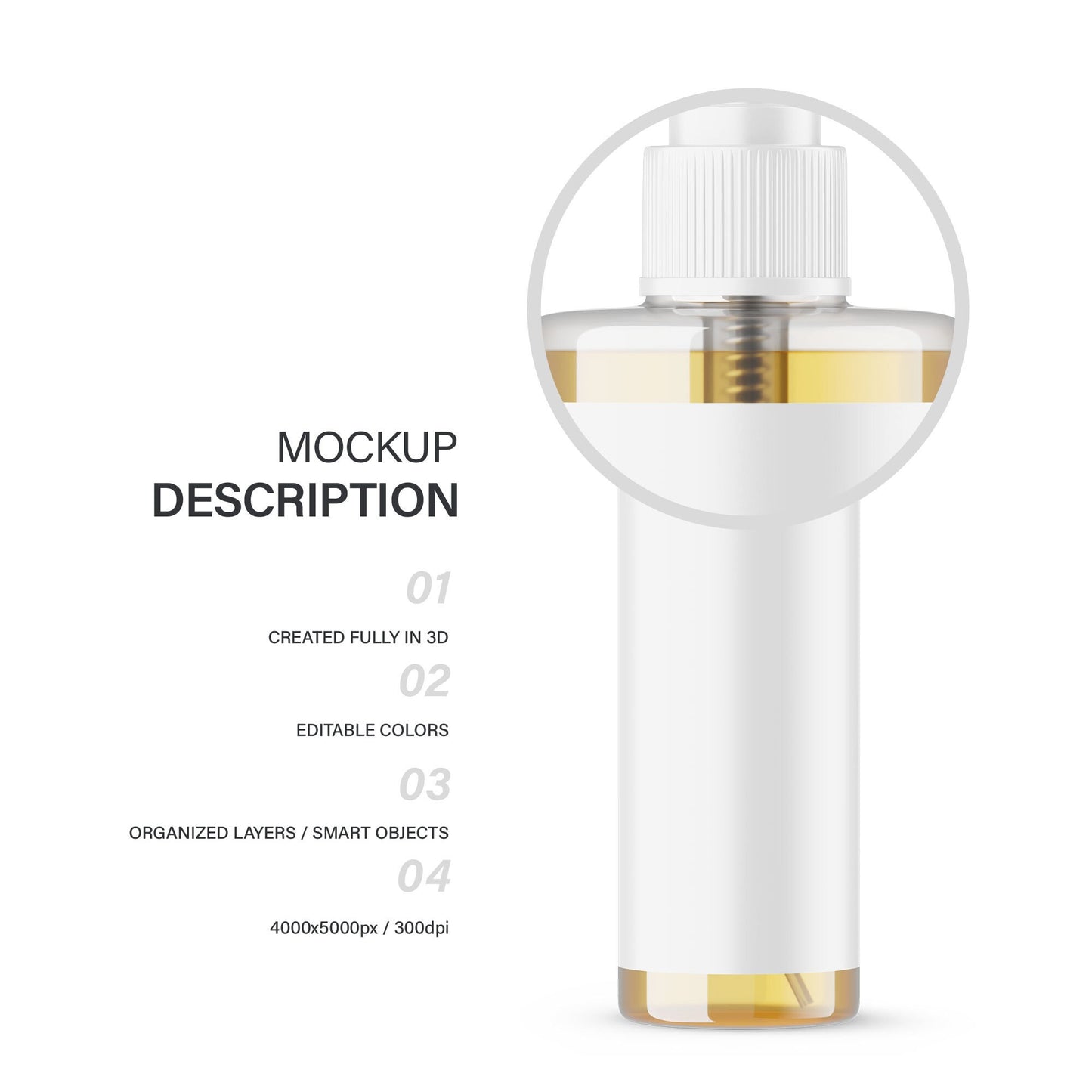 Digital Oil In Clear Pump Bottle - Cosmetic Mockup - PSD / PNG / JPG