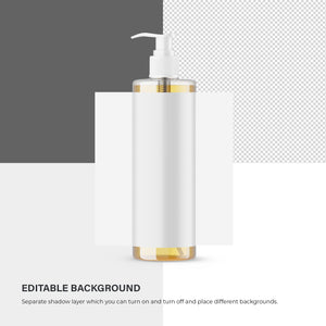 Digital Oil In Clear Pump Bottle With Expanded Label - Cosmetic Mockup - PSD / PNG / JPG