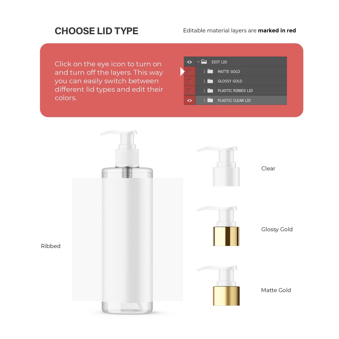 Digital Clear Pump Bottle With Expanded Label - Cosmetic Mockup - PSD / PNG / JPG