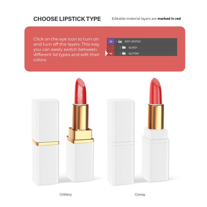 Digital Square Editable Lipstick - Cosmetic Mockup - PSD / PNG / JPG