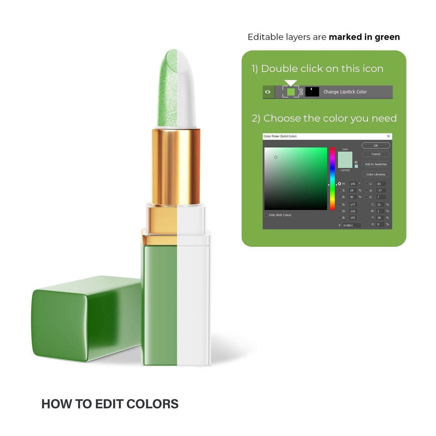 Digital Square Editable Lipstick - Cosmetic Mockup - PSD / PNG / JPG