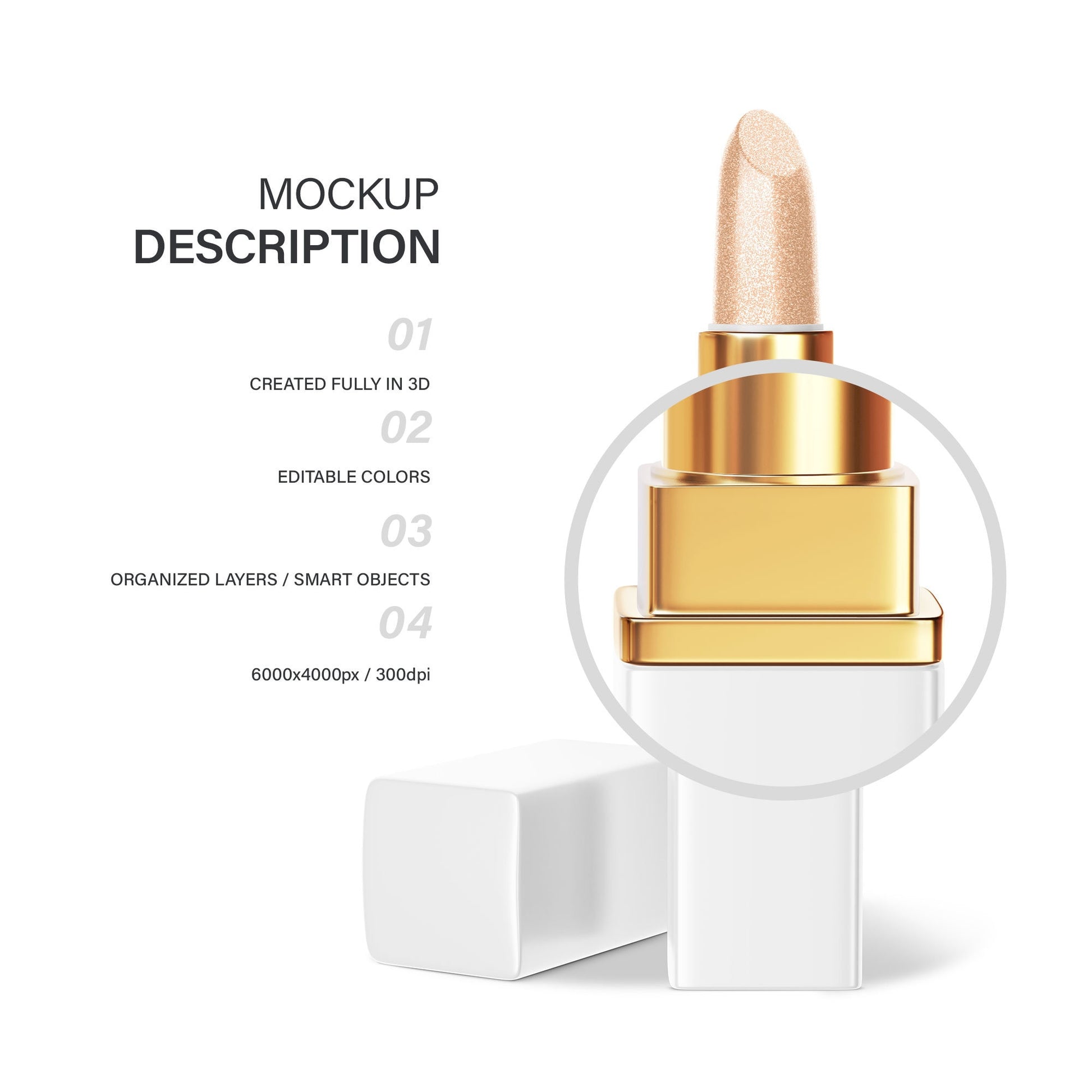 Digital Square Editable Lipstick - Cosmetic Mockup - PSD / PNG / JPG