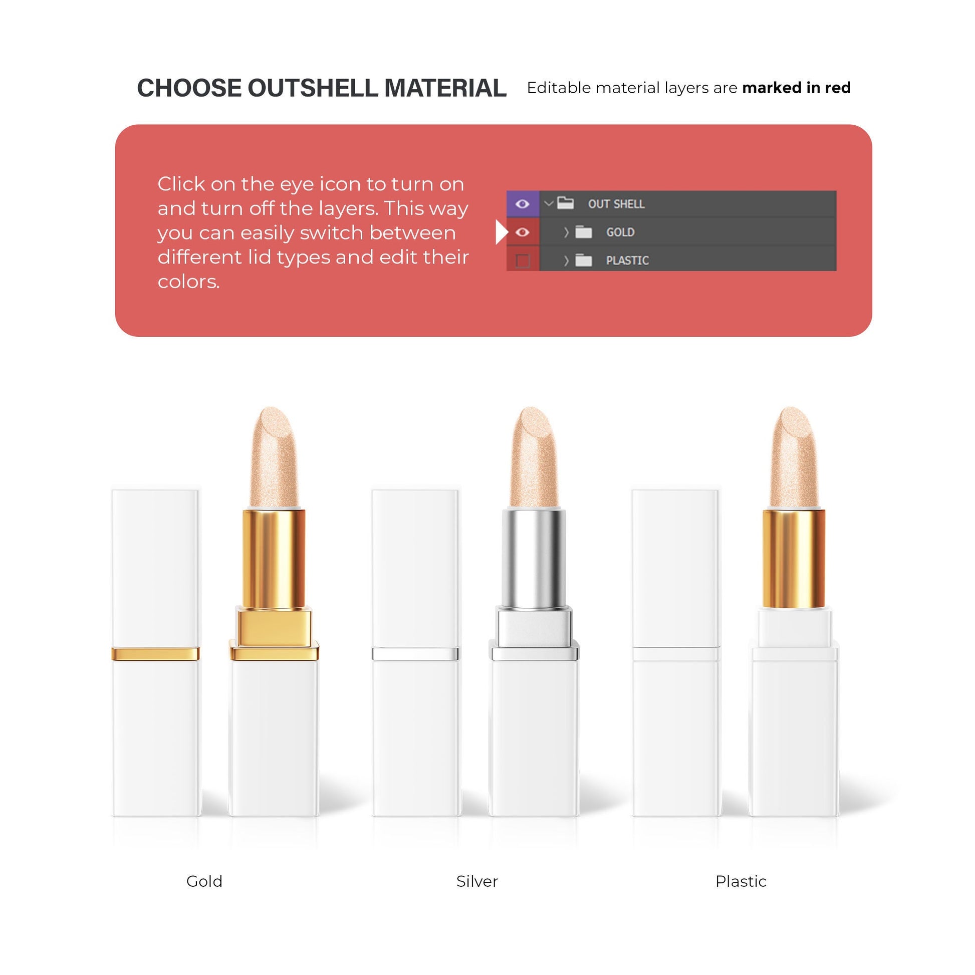 Digital Editable Square Lipstick - Cosmetic Mockup - PSD / PNG / JPG