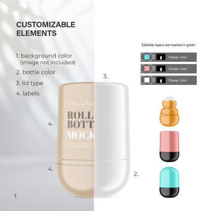 Digital Plastic Roll-On Bottle - Cosmetic Mockup - PSD / PNG / JPG