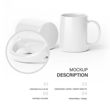 Digital Ceramic Mugs Mockup - PSD / PNG / JPG