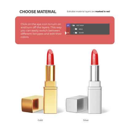 Digital Gold + Silver Lipstick - Cosmetic Mockup - PSD / PNG / JPG