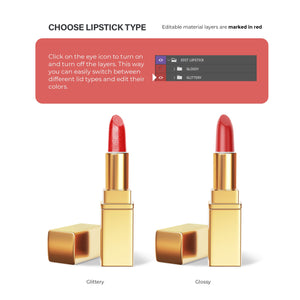 Digital Gold + Silver Lipstick - Cosmetic Mockup - PSD / PNG / JPG