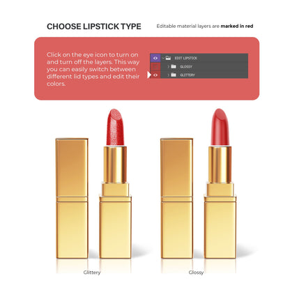 Digital Gold + Silver Lipstick - Cosmetic Mockup - PSD / PNG / JPG