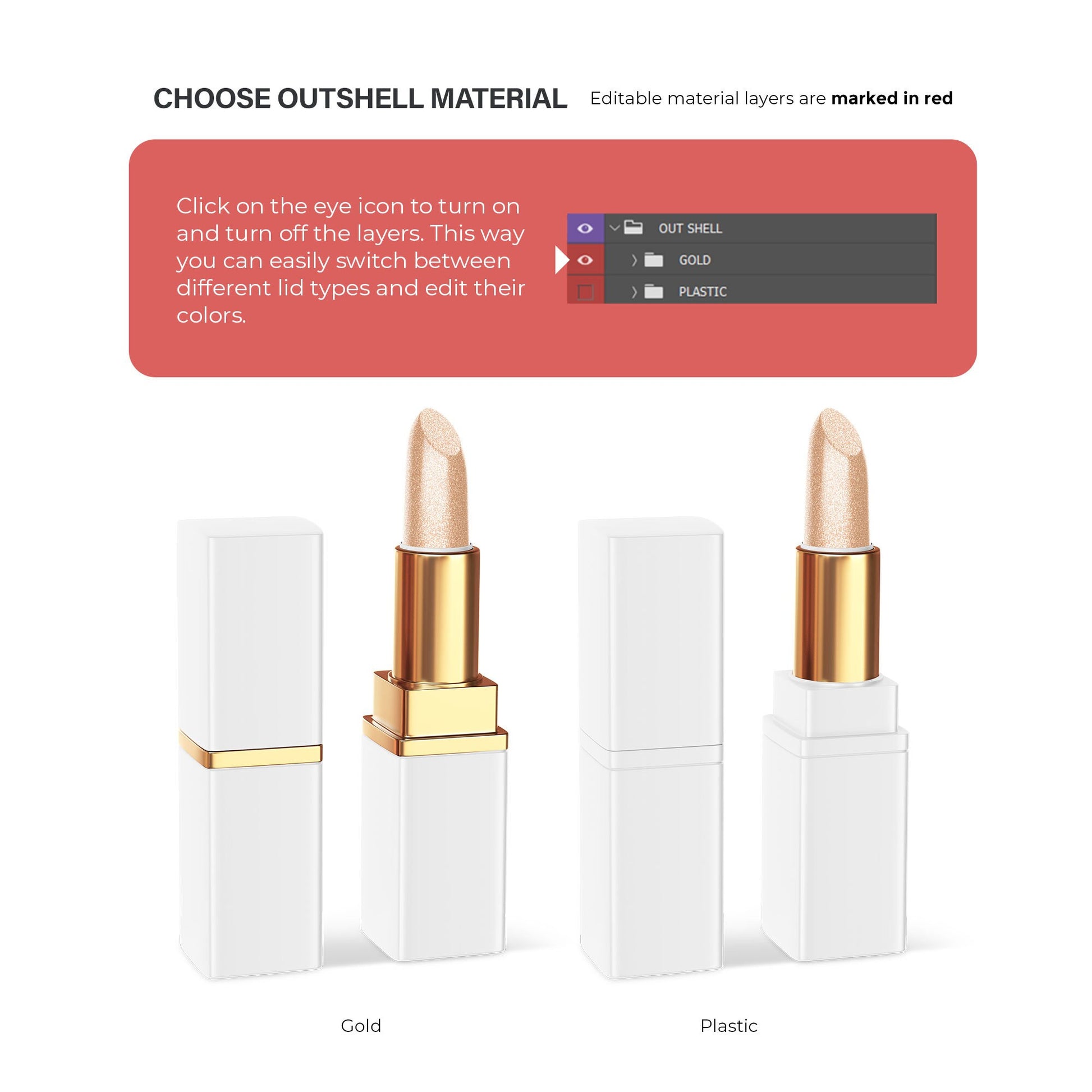 Digital Square Editable Lipstick - Cosmetic Mockup - PSD / PNG / JPG