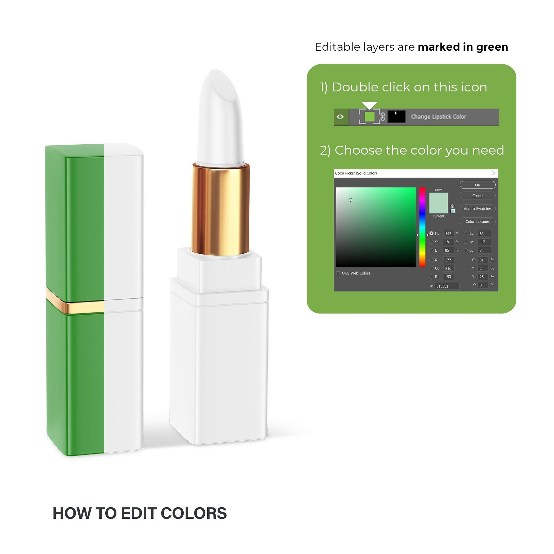 Digital Square Editable Lipstick - Cosmetic Mockup - PSD / PNG / JPG