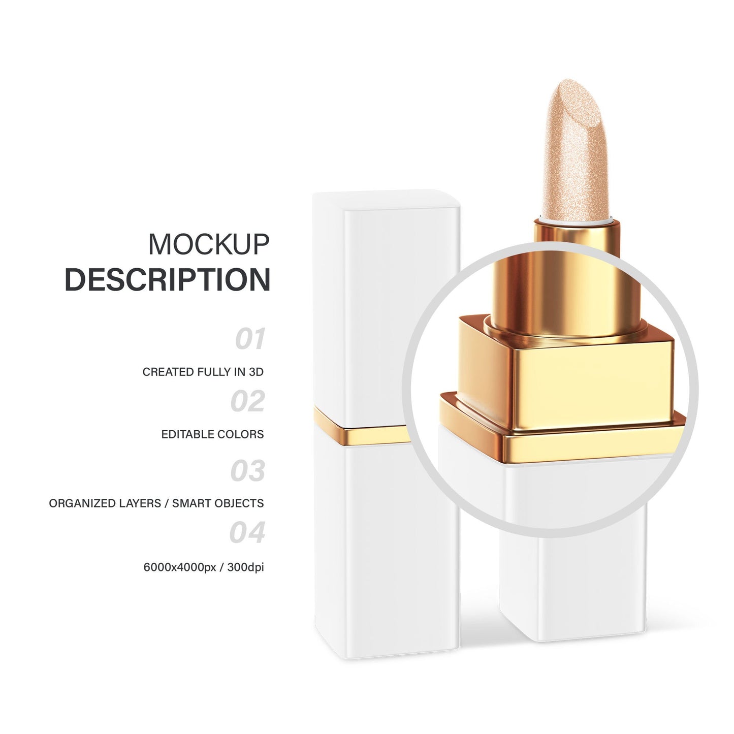 Digital Square Editable Lipstick - Cosmetic Mockup - PSD / PNG / JPG