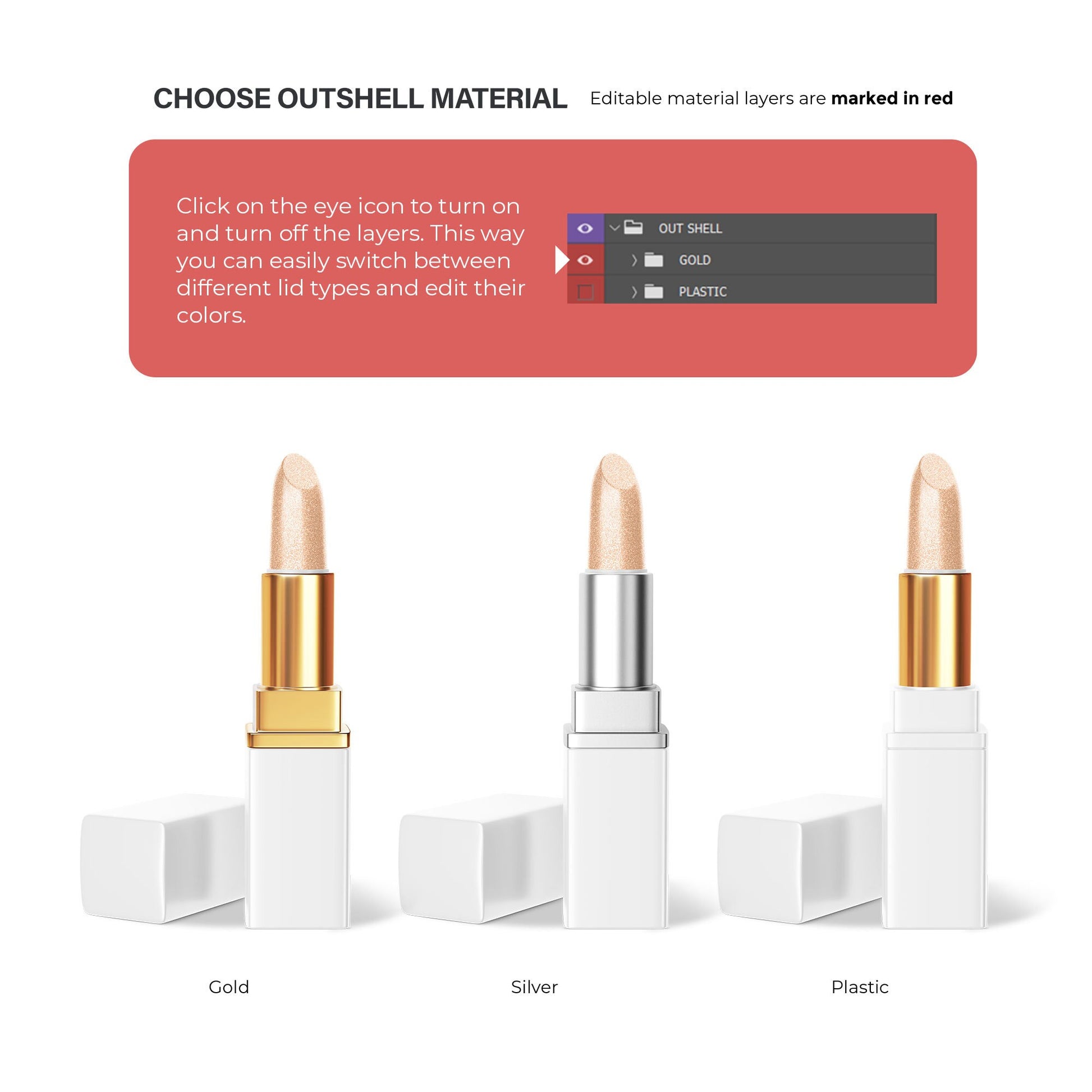 Digital Square Editable Lipstick - Cosmetic Mockup - PSD / PNG / JPG