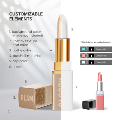 Digital Square Editable Lipstick - Cosmetic Mockup - PSD / PNG / JPG