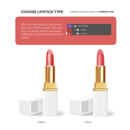 Digital Square Editable Lipstick - Cosmetic Mockup - PSD / PNG / JPG