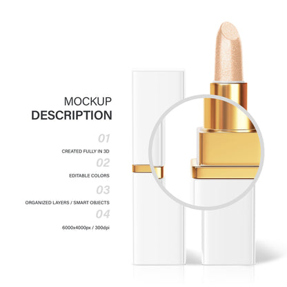 Digital Editable Square Lipstick - Cosmetic Mockup - PSD / PNG / JPG