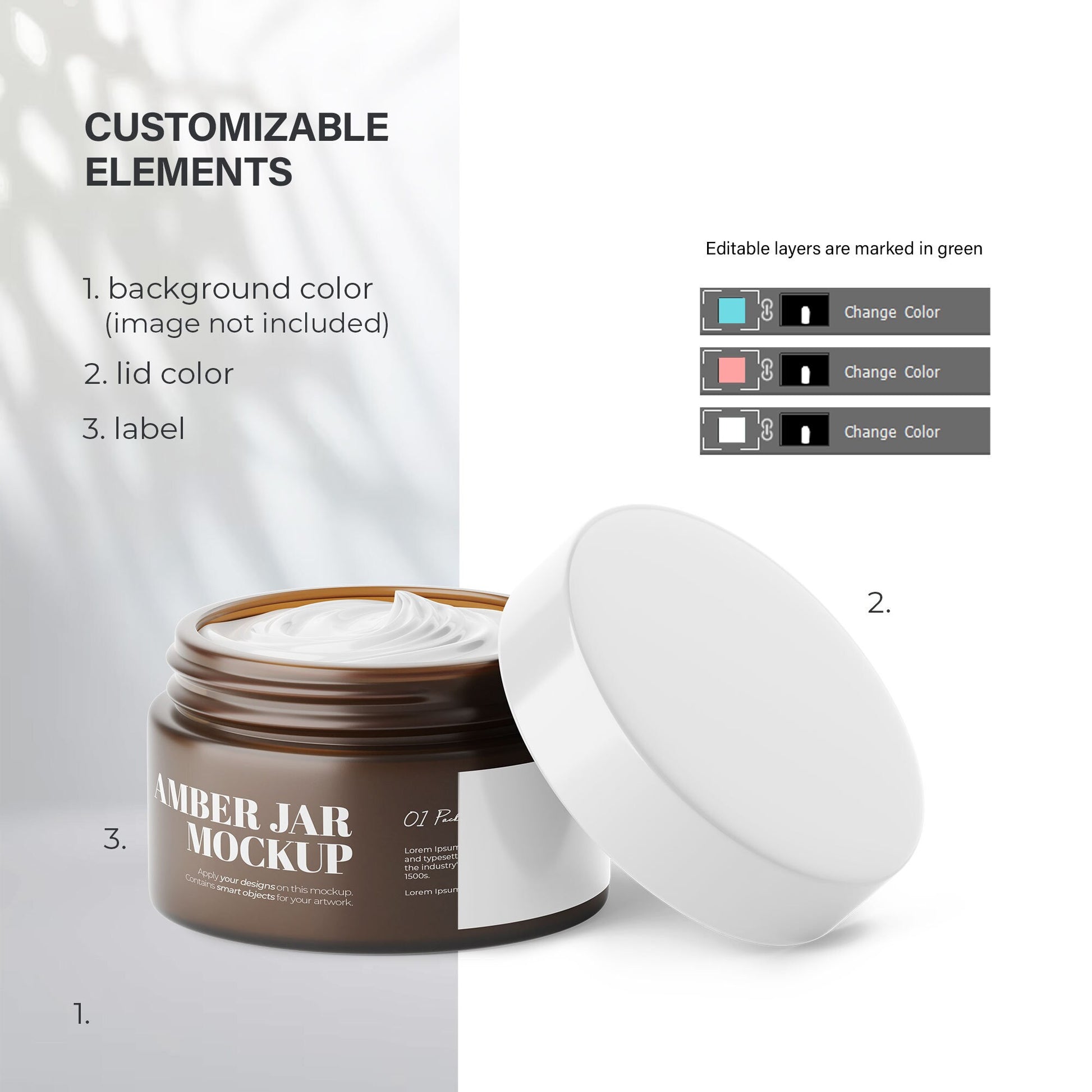 Digital Frosted Amber Glass Jar - 2OZ With Plastic Lid - Cosmetic Mockup - PSD / PNG / JPG