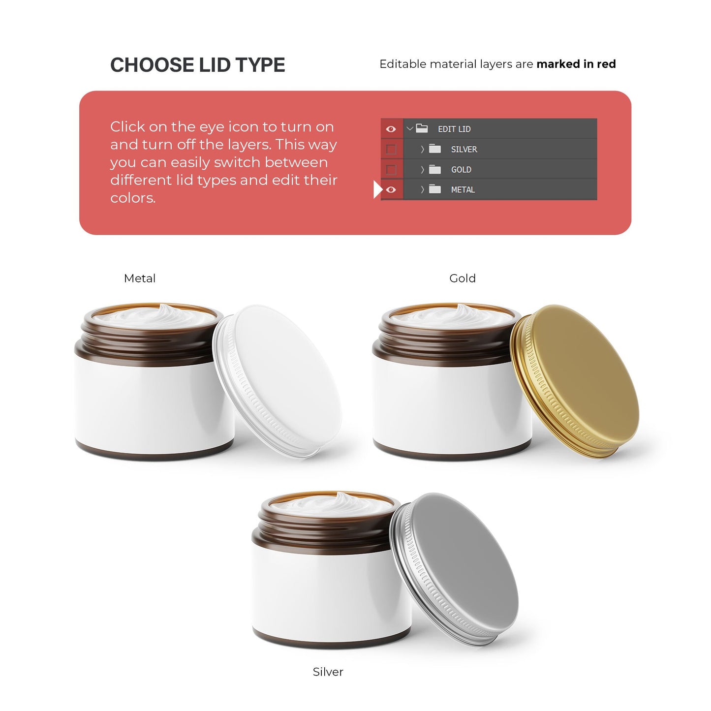 Digital Frosted Amber Glass Jar - 4OZ With Metal Lid - Cosmetic Mockup - PSD / PNG / JPG