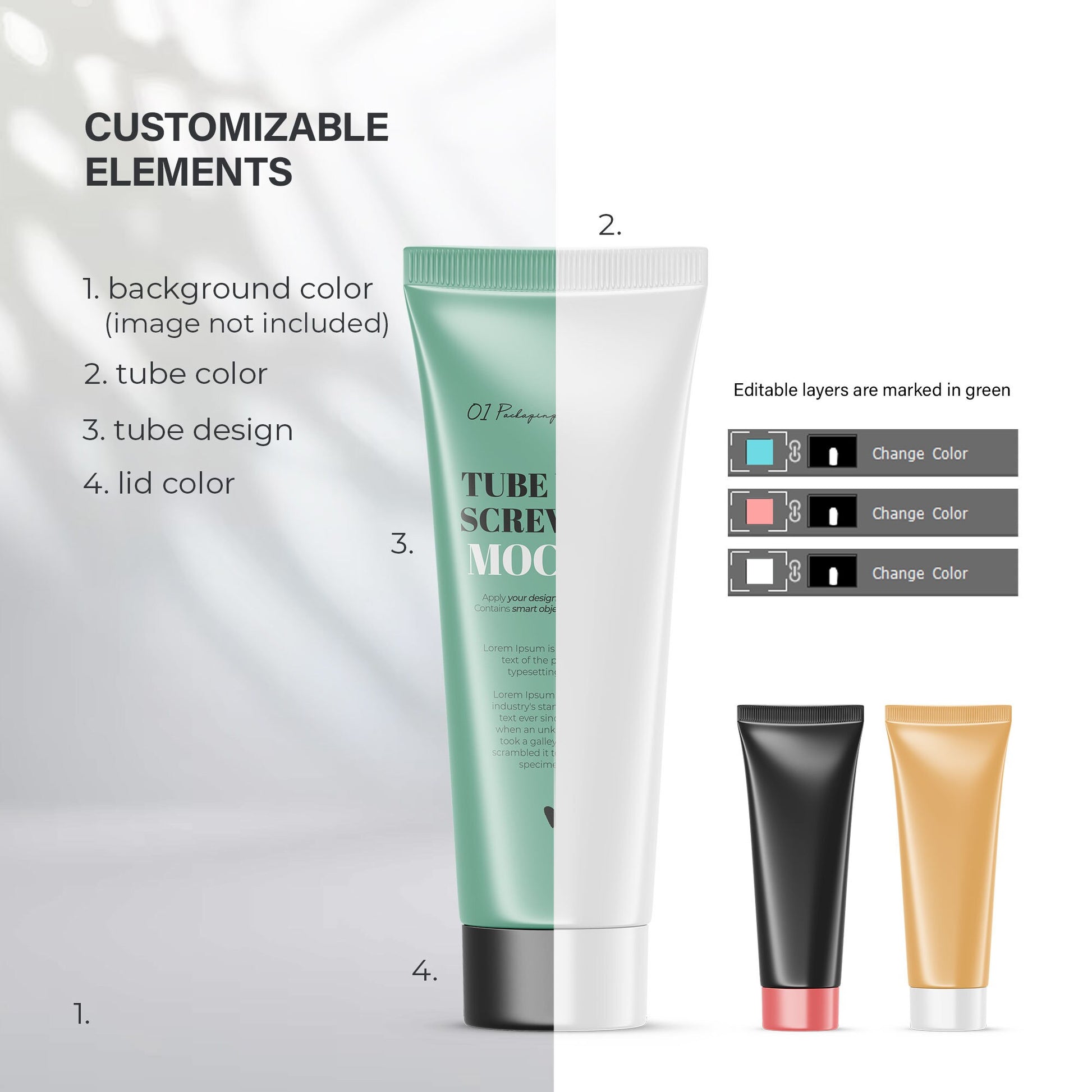 Digital Glossy Cosmetic Tube With Screw Cap - Mockup - PSD / PNG / JPG