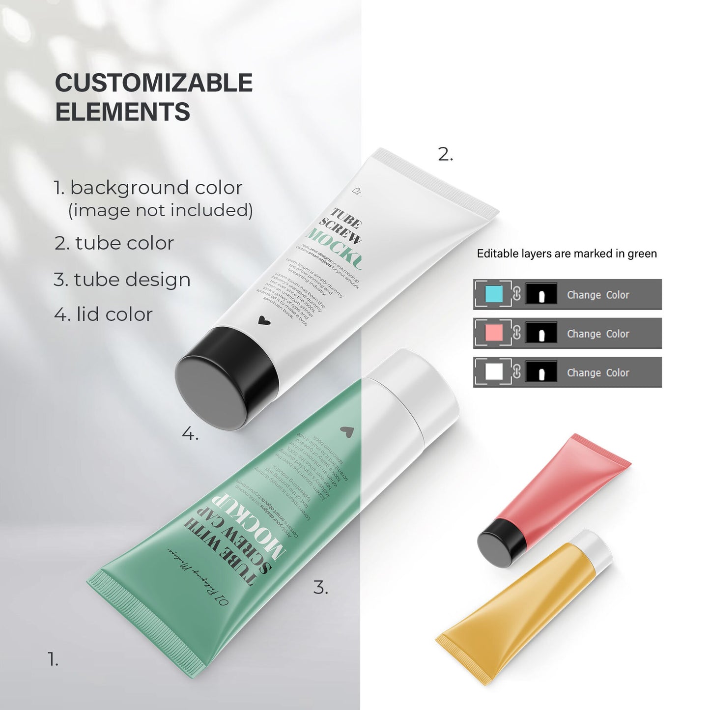 Digital Glossy Cosmetic Tubes With Screw Cap - Mockup - PSD / PNG / JPG