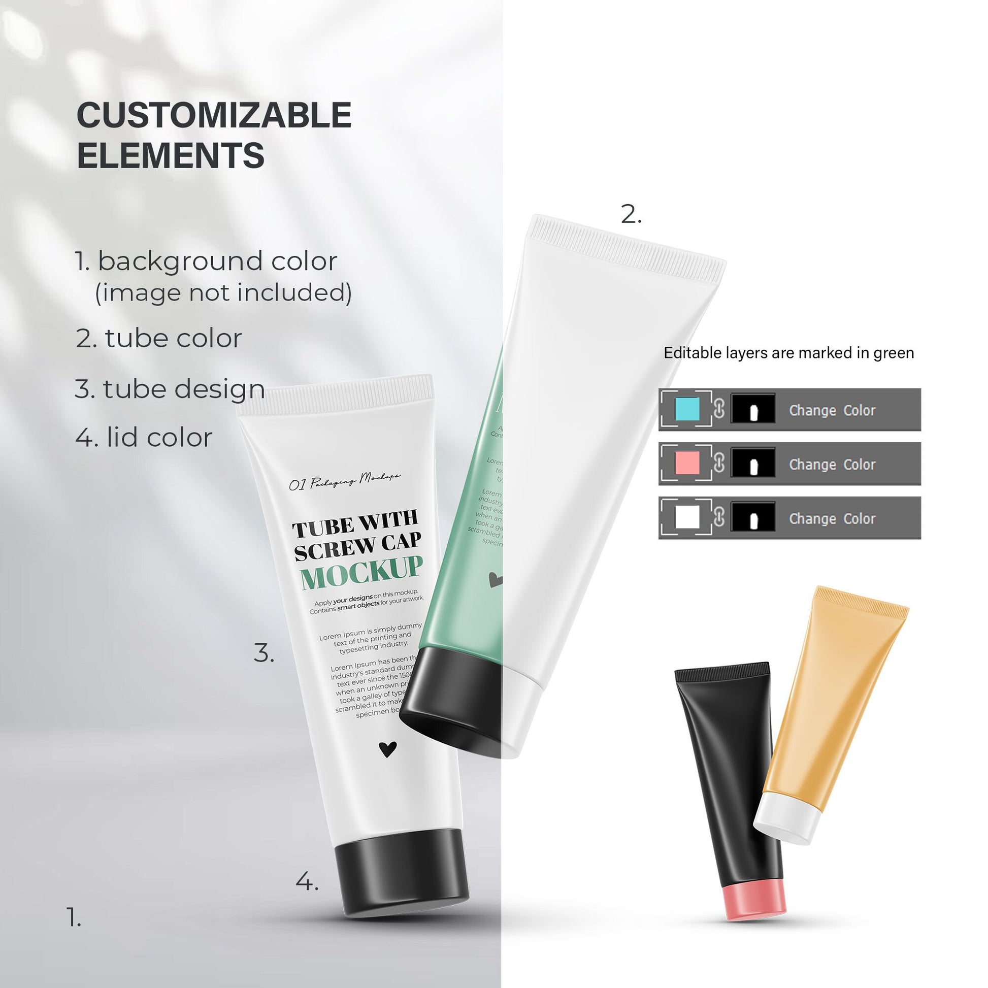 Digital Glossy Cosmetic Tubes With Screw Cap - Mockup - PSD / PNG / JPG