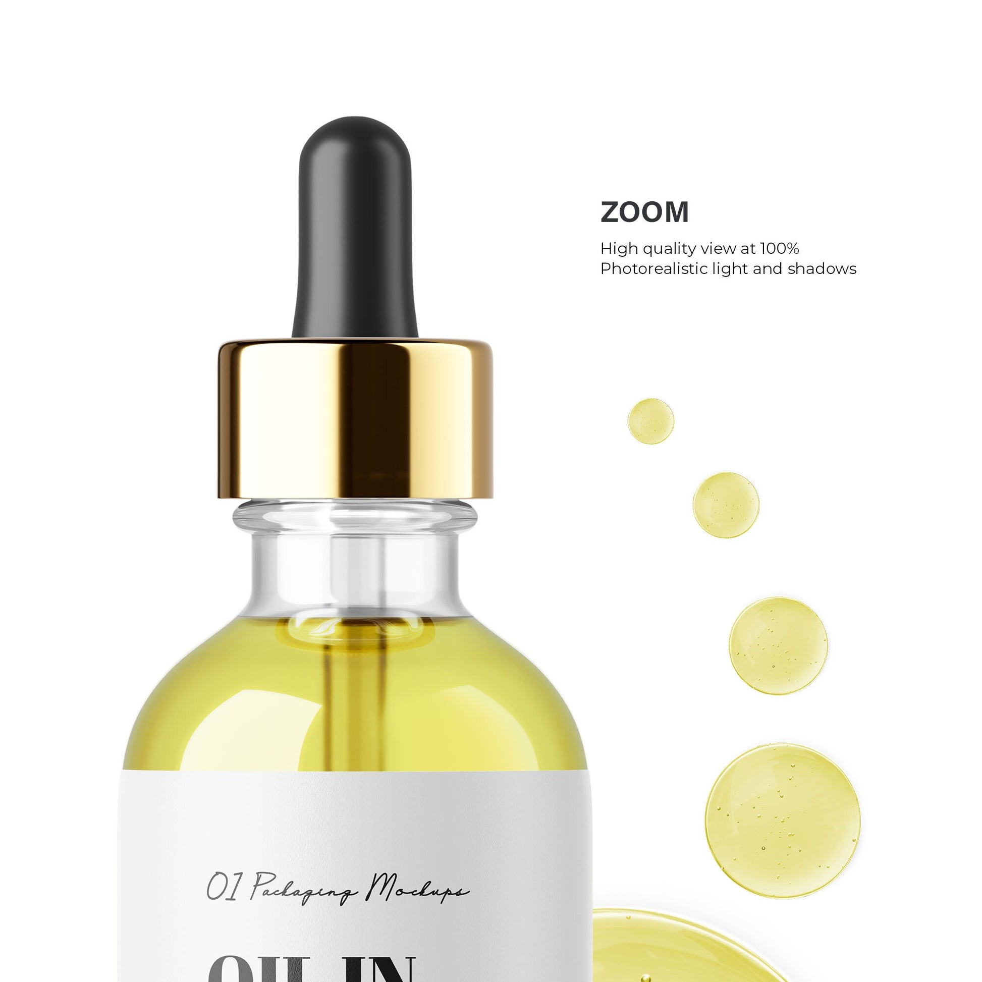 Digital Oil in Dropper Bottle With Serum Bubbles - Editable Lid&Liquid - Cosmetic Mockup - PSD / PNG / JPG