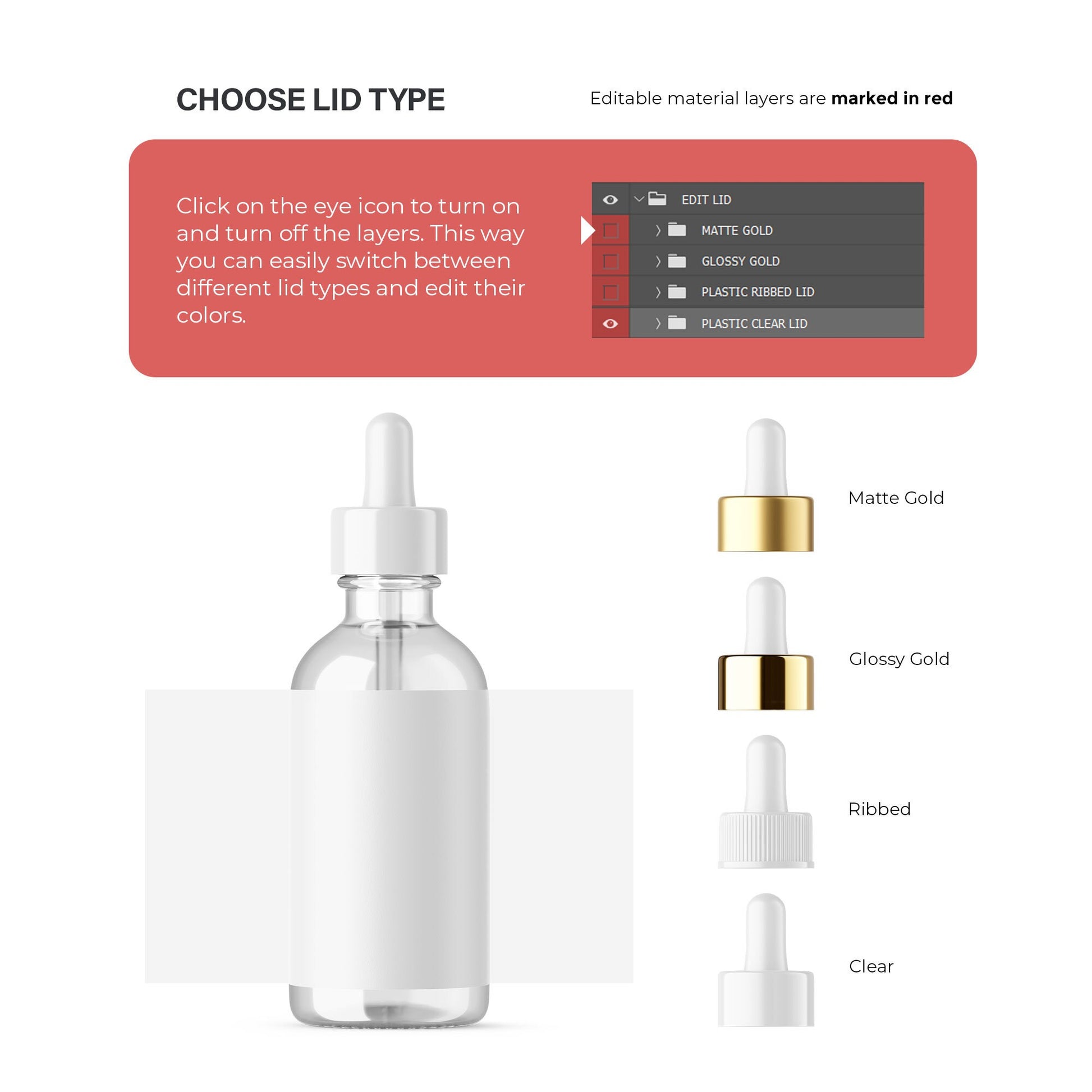 Digital Clear Glass Dropper Bottle With Expanded Label - Cosmetic Mockup - PSD / PNG / JPG