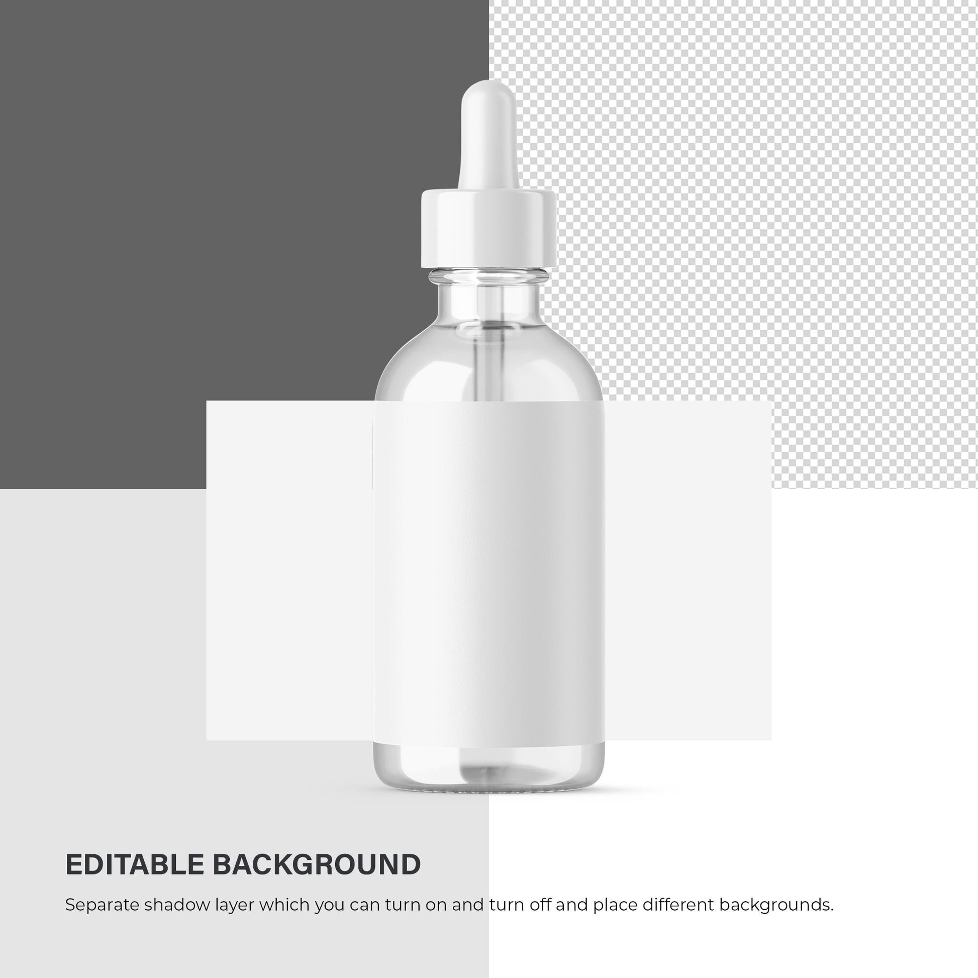 Digital Clear Glass Dropper Bottle With Expanded Label - Cosmetic Mockup - PSD / PNG / JPG