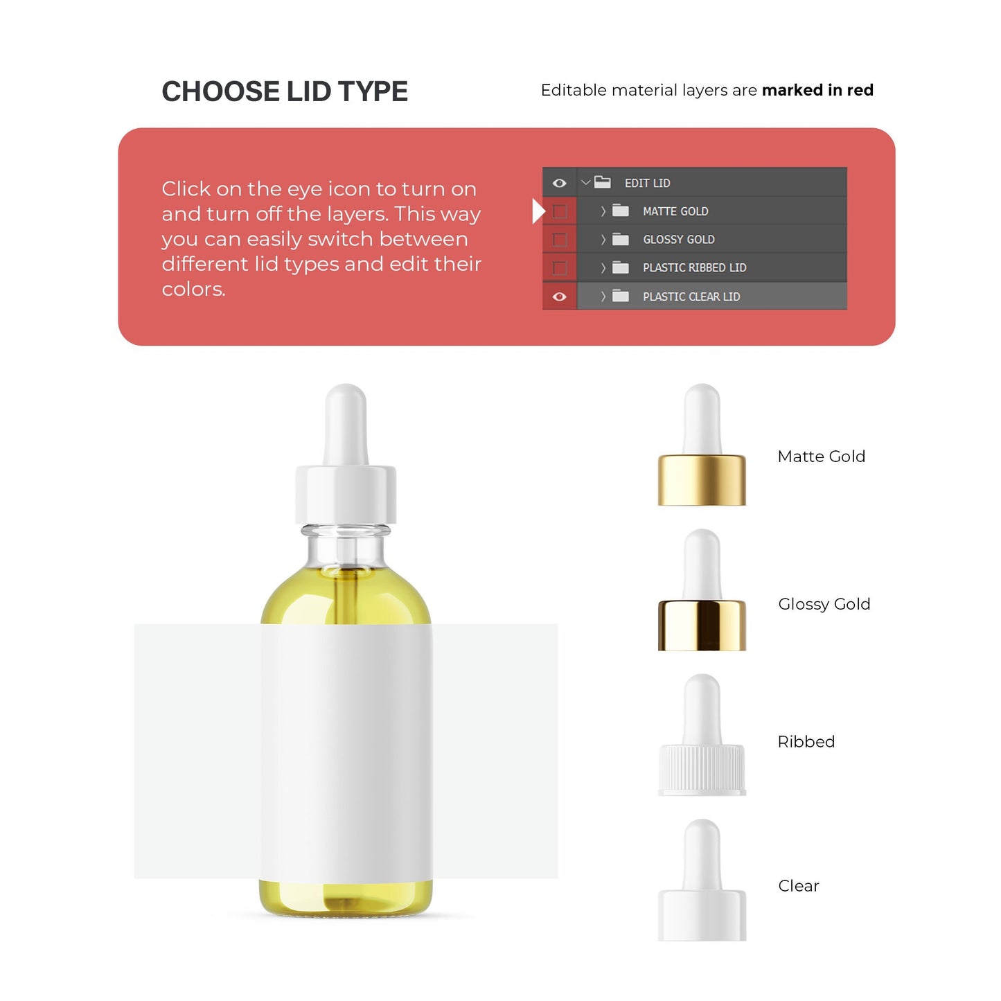 Digital Oilin Dropper Bottle With Expanded Label - Editable Lid&Liquid - PSD / PNG / JPG