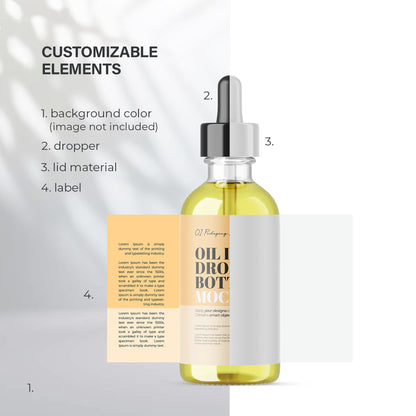 Digital Oilin Dropper Bottle With Expanded Label - Editable Lid&Liquid - PSD / PNG / JPG