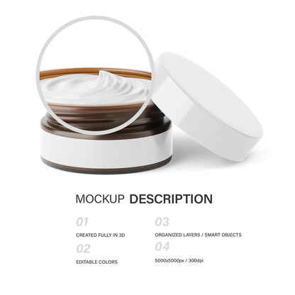 Digital Frosted Amber Glass Jar - 1OZ With Plastic Lid - Cosmetic Mockup - PSD / PNG / JPG