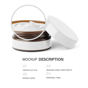 Digital Frosted Amber Glass Jar - 1OZ With Plastic Lid - Cosmetic Mockup - PSD / PNG / JPG