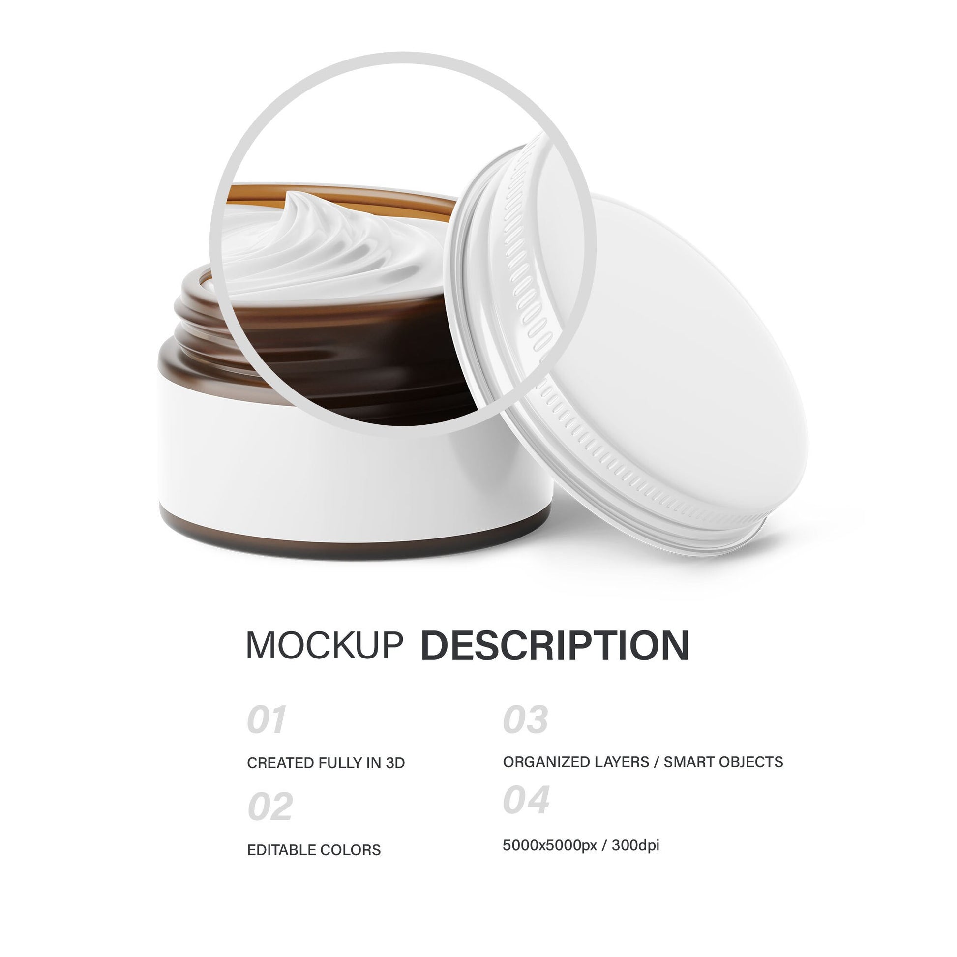 Digital Frosted Amber Glass Jar - 2OZ With Metal Lid - Cosmetic Mockup - PSD / PNG / JPG