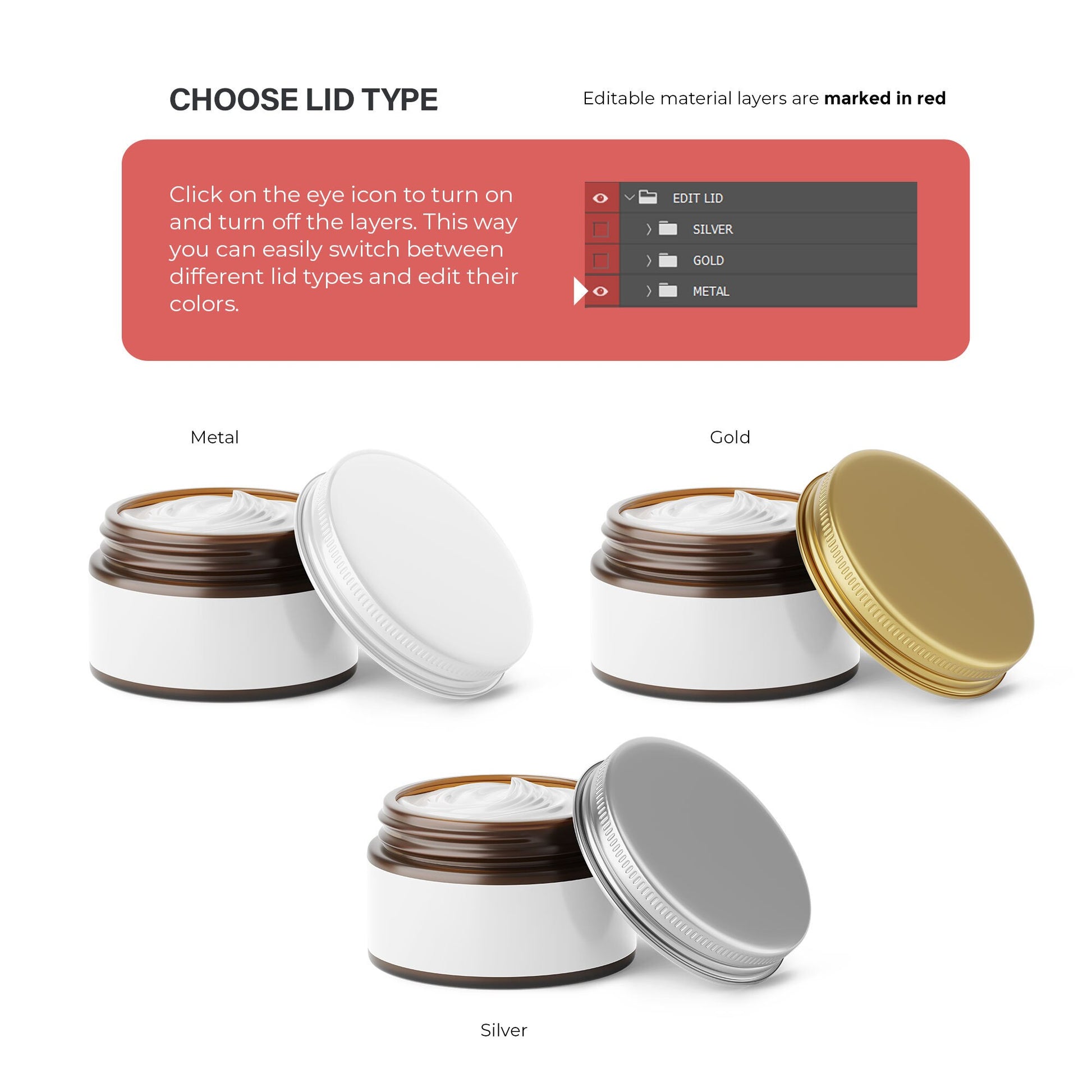 Digital Frosted Amber Glass Jar - 2OZ With Metal Lid - Cosmetic Mockup - PSD / PNG / JPG