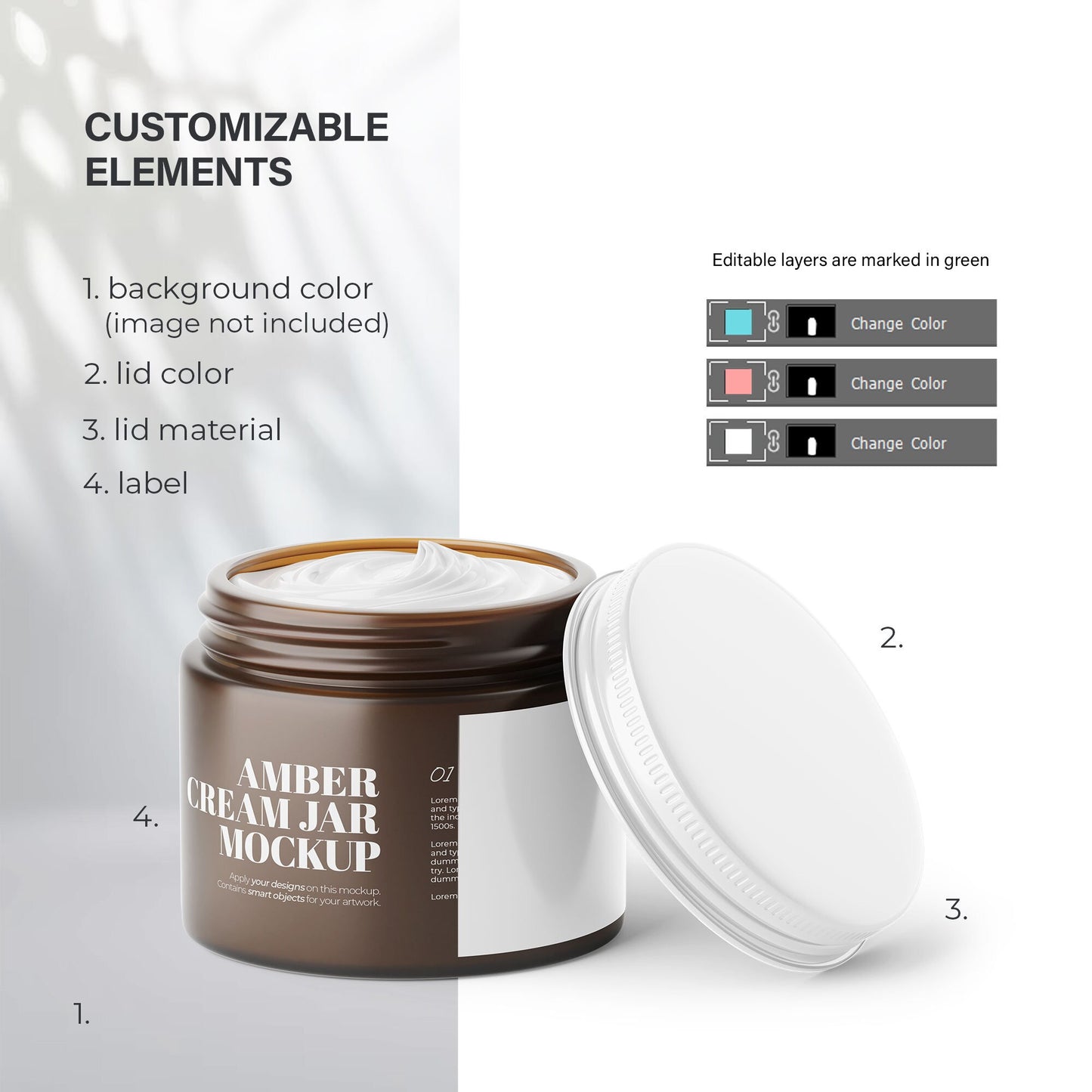 Digital Frosted Amber Glass Jar - 4OZ With Metal Lid - Cosmetic Mockup - PSD / PNG / JPG