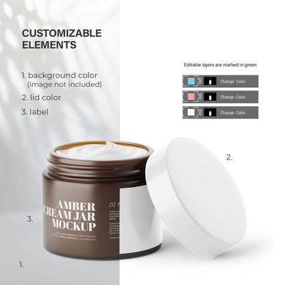 Digital Frosted Amber Glass Jar - 4OZ With Plastic Lid - Cosmetic Mockup - PSD / PNG / JPG