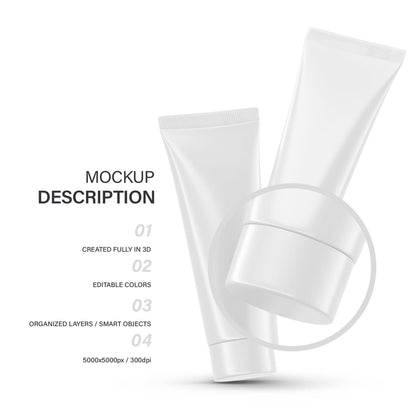 Digital Glossy Cosmetic Tubes With Screw Cap - Mockup - PSD / PNG / JPG