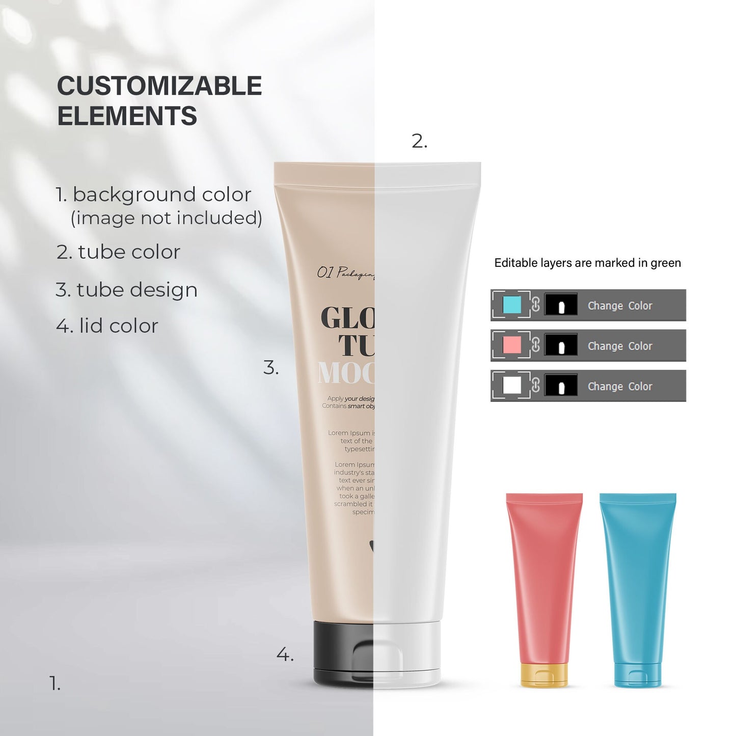 Digital Glossy Cosmetic Tube - Mockup - PSD / PNG / JPG