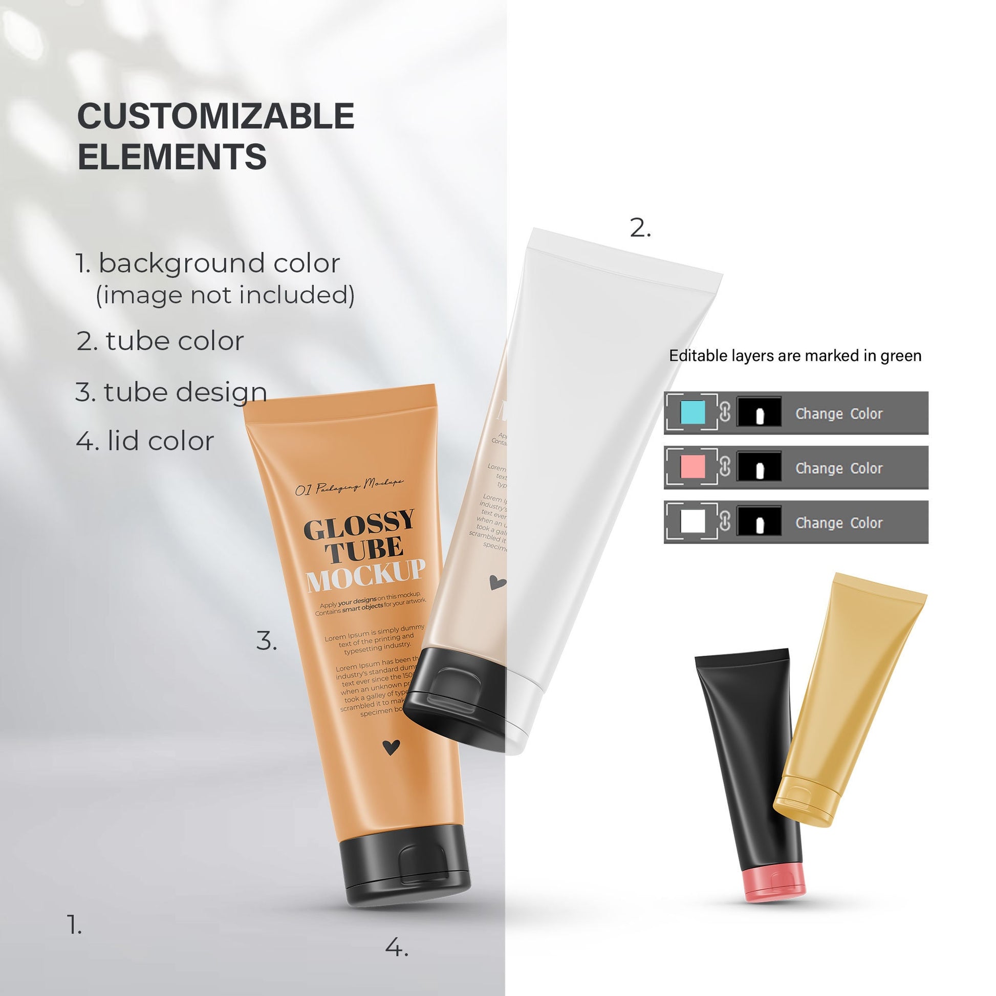 Digital Glossy Cosmetic Tube - Mockup - PSD / PNG / JPG