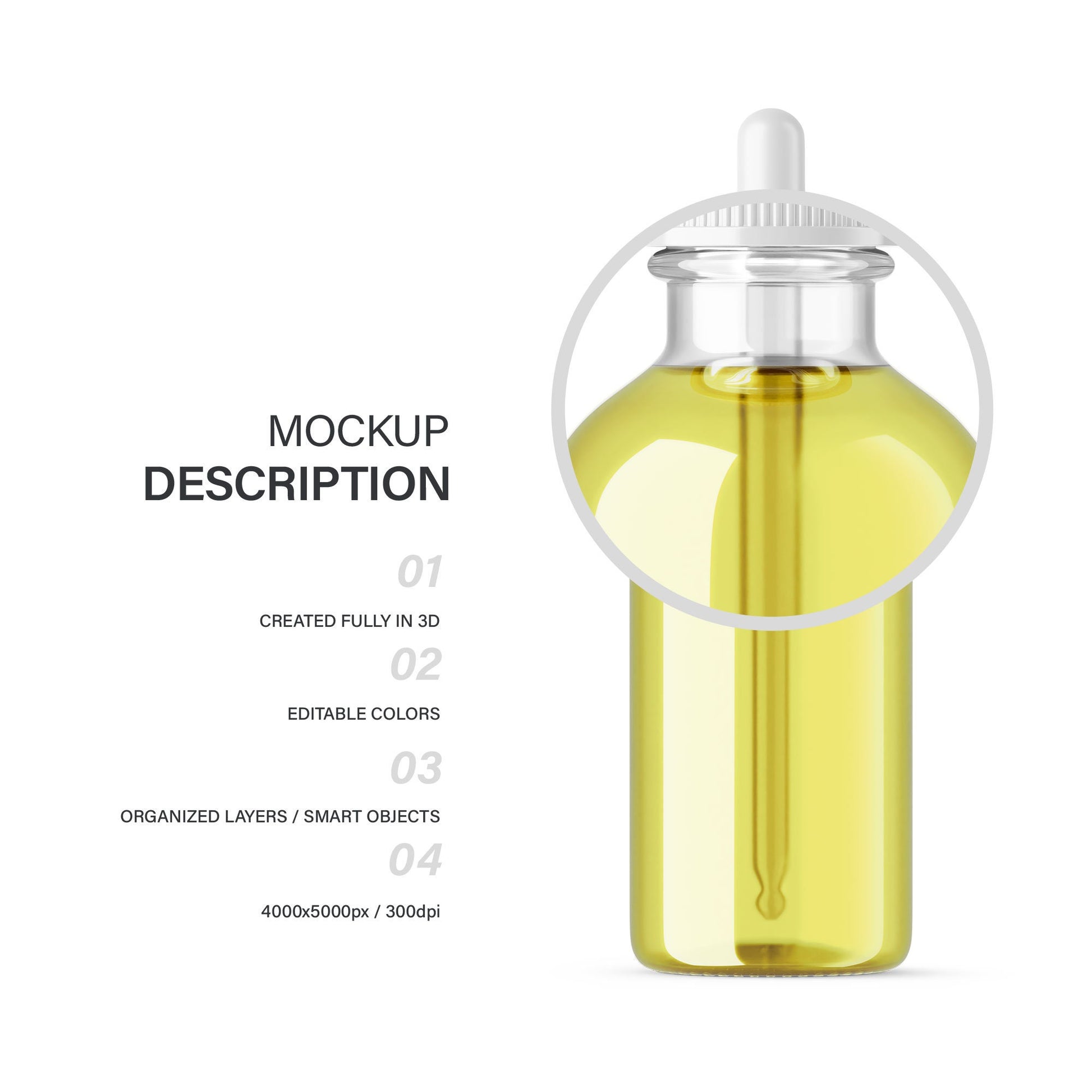 Digital Oil in Dropper Bottle - Editable Lid&Liquid - Cosmetic Mockup - PSD / PNG / JPG